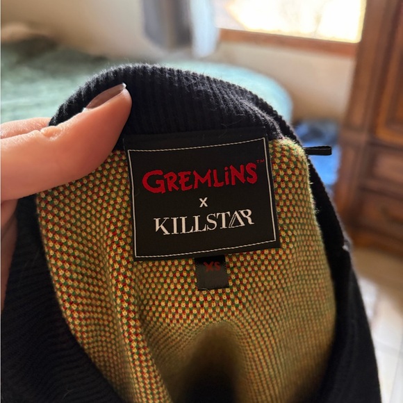 Killstar Oversized Black Sweater with Red and Green Accents (fits like M) - Picture 3 of 3